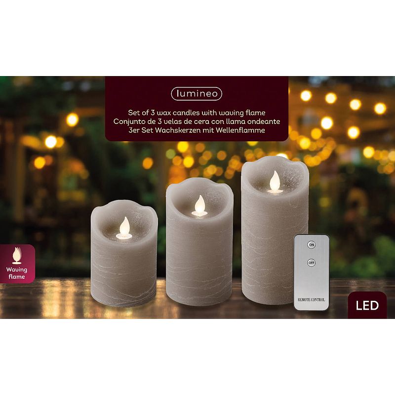 Foto van Lumineo - led wavekaars d7h15 cm lgrs/wwt 3st kerst