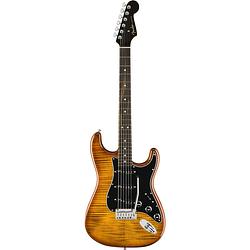 Foto van Fender limited edition american ultra stratocaster tiger'ss eye eb elektrische gitaar met koffer