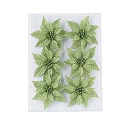 Foto van 6x stuks decoratie bloemen rozen groen glitter op ijzerdraad 8 cm - kersthangers
