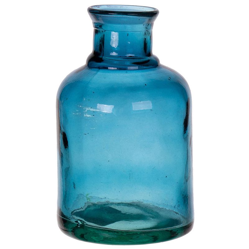 Foto van Bloemenvaas - hemelsblauw - transparant gerecycled glas - d12 x h20 cm - vazen