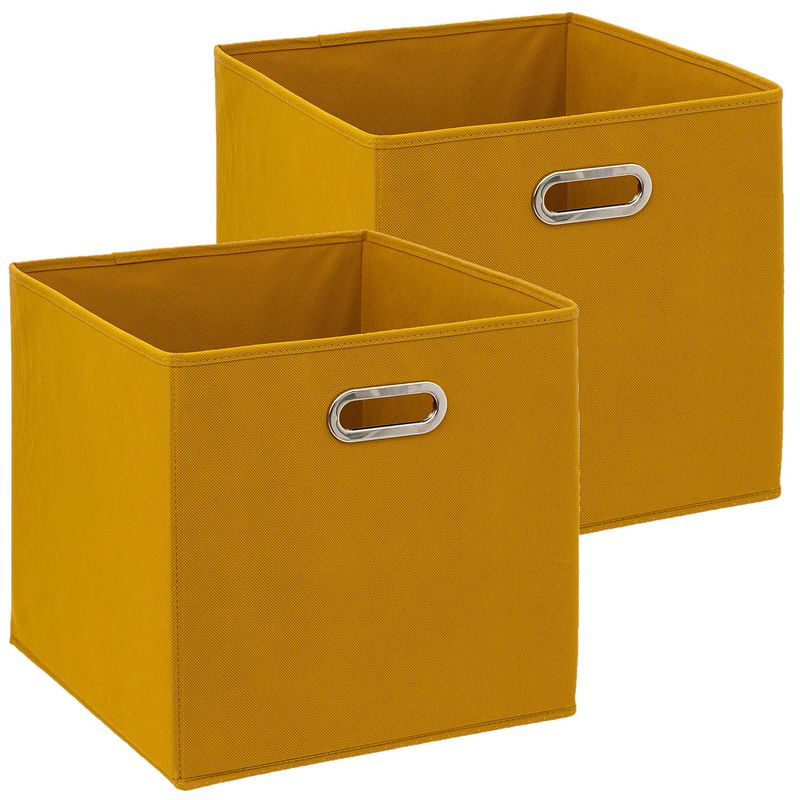 Foto van Set van 2x opbergmand 29 liter geel linnen 31 x 31 x 31 cm - opbergmanden