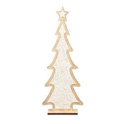 Foto van Kerstdecoratie houten kerstboom glitter wit 35,5 cm - houten kerstbomen