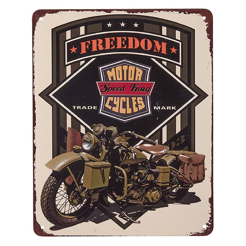 Foto van Clayre & eef tekstbord 25x20 cm beige zwart ijzer freedom motorcycle wandbord spreuk wandplaat beige wandbord spreuk