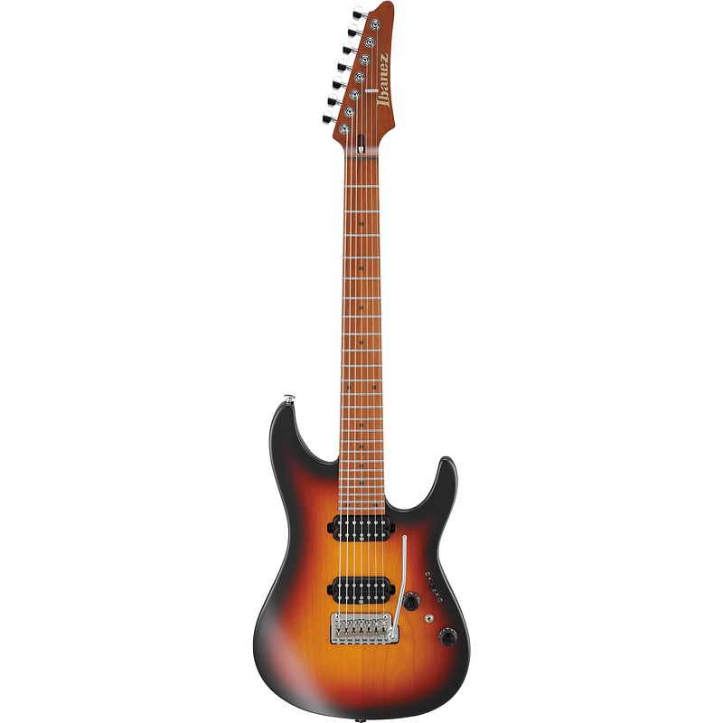 Foto van Ibanez prestige az24027-tff tri fade burst flat 7-snarige elektrische gitaar met koffer