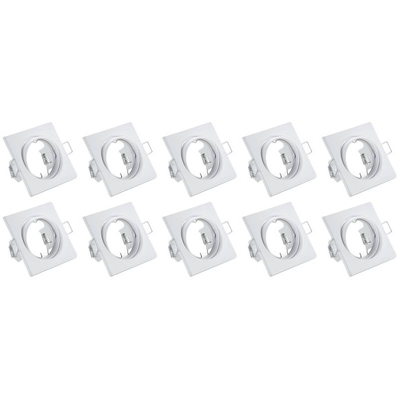 Foto van Spot armatuur 10 pack - trion - gu10 fitting - inbouw vierkant - mat wit aluminium - kantelbaar 80mm