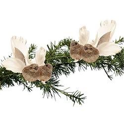 Foto van 4x stuks decoratie vogels op clip glitter champagne 11 cm - kersthangers