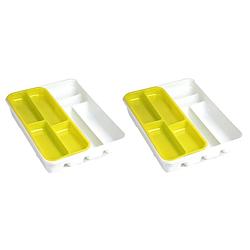 Foto van 2x stuks witte bestekbak inzetbakken met geel oplegbakje kunststof l40 x b30 cm - bestekbakken