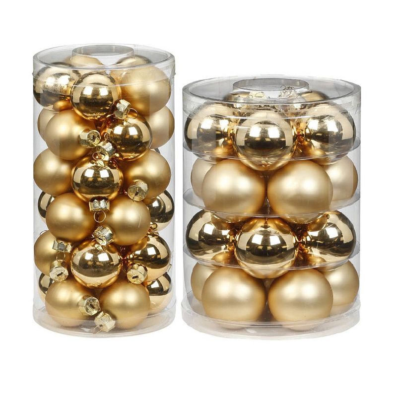 Foto van 60x stuks glazen kerstballen elegant goud mix 4 en 6 cm glans en mat - kerstbal