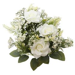 Foto van Chaks bruidsboeket rozen - kunstbloemen - wit - h41 cm - kunstbloemen
