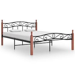 Foto van Vidaxl bedframe metaal en massief eikenhout zwart 140x200 cm