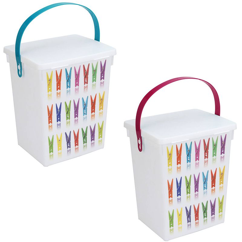 Foto van 2x wasknijper bewaarboxen roze en turquoise hengsel 5 liter 23 x 18 cm - knijperszakken