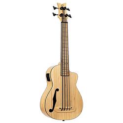 Foto van Ortega runab-ub bamboo series short scale uke bass natural elektrisch-akoestische bas ukelele met gigbag