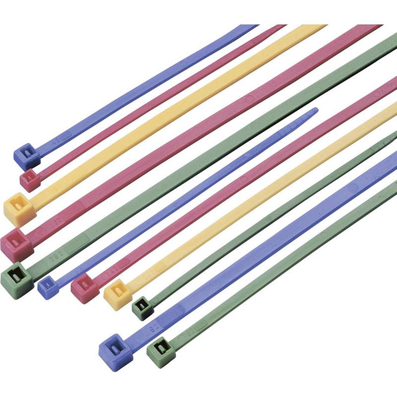 Foto van Tru components 1570835 assortiment kabelbinders 100 mm, 200 mm, 300 mm 2.50 mm groen, rood, blauw, geel 100 stuk(s)
