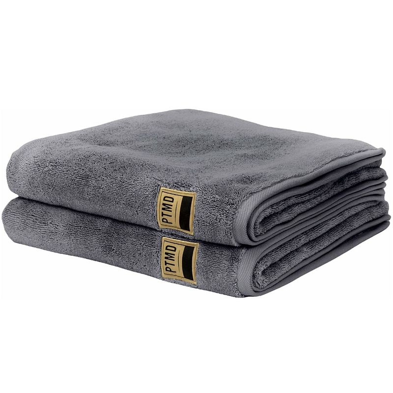Foto van Ptmd luxe handdoeken - badhanddoek - 100% katoen - 600 g/m² -70 x 140 cm- grijs - set van 2