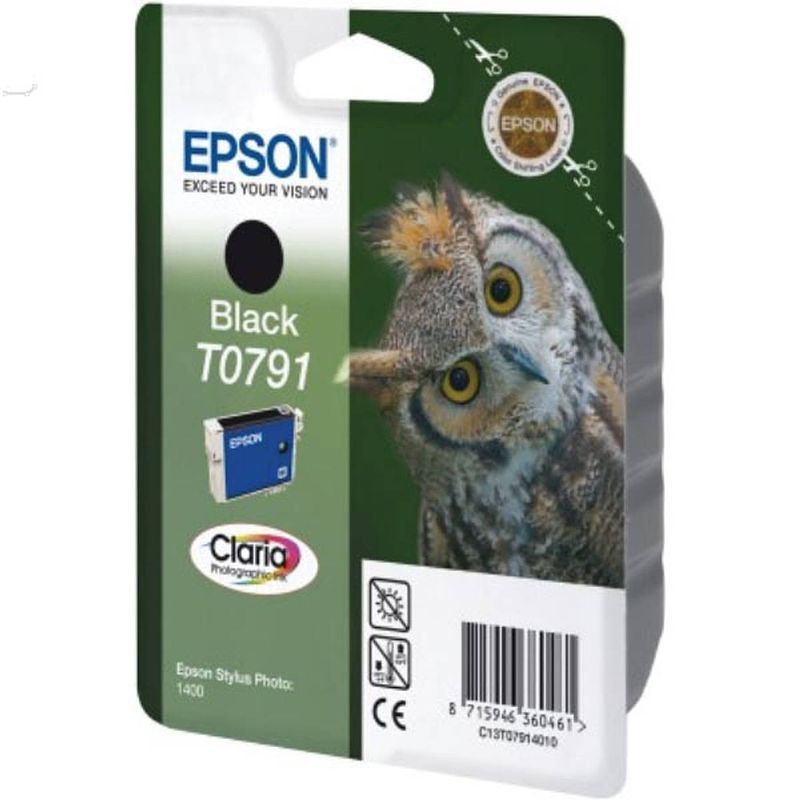 Foto van Epson inktcartridge t0791, 470 pagina's, oem c13t07914010, zwart