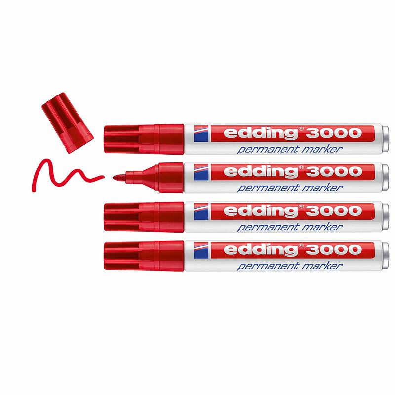 Foto van Edding 3000 permanent marker blister van 4 rood