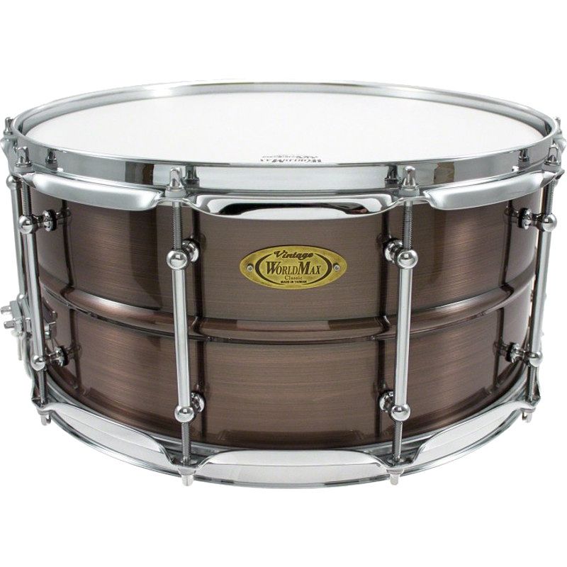 Foto van Worldmax 14x6.5 inch brushed red copper brass shell snaredrum