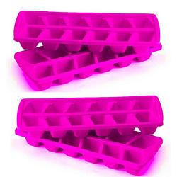 Foto van Plasticforte ijsblokjesvormen set 4x stuks met deksel - 24 ijsklontjes - kunststof - roze - ijsblokjesvormen