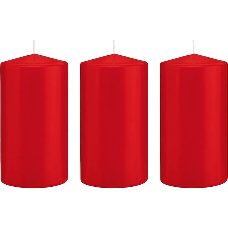 Foto van 3x kaarsen rood 8 x 15 cm 69 branduren sfeerkaarsen - stompkaarsen