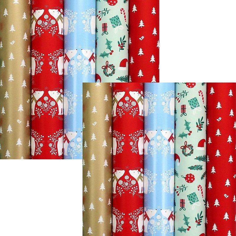 Foto van Cosy cottage assortiment kerstpapier cadeaupapier inpakpapier voor kerst - 2 meter x 70 cm - 10 rollen