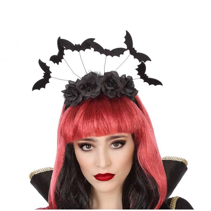 Foto van Halloween/horror verkleed diadeem/tiara - vleermuizen en bloemen - kunststof - dames/meisjes - verkleedhoofddeksels