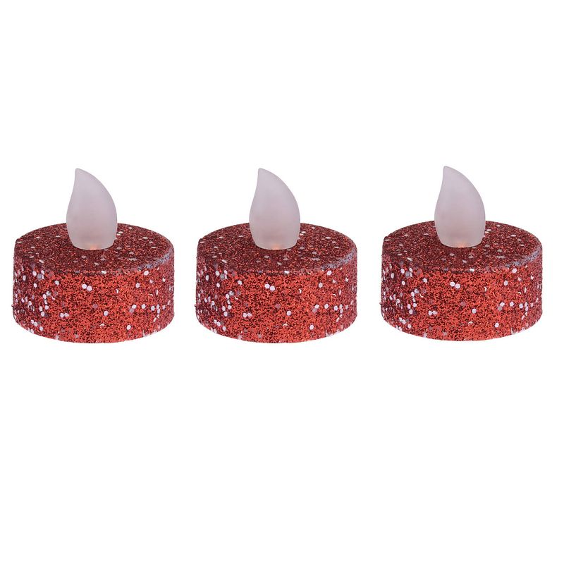 Foto van 6x stuks led theelichtjes/waxinelichtjes rood glitter - led kaarsen