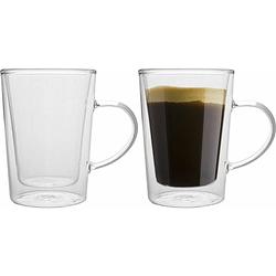 Foto van Florina dubbelwandige koffieglazen of theeglazen met oor 340 ml - set van 2 - gehard glas