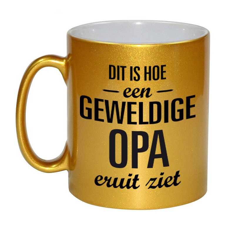 Foto van Gouden geweldige opa cadeau koffiemok / theebeker 330 ml - feest mokken