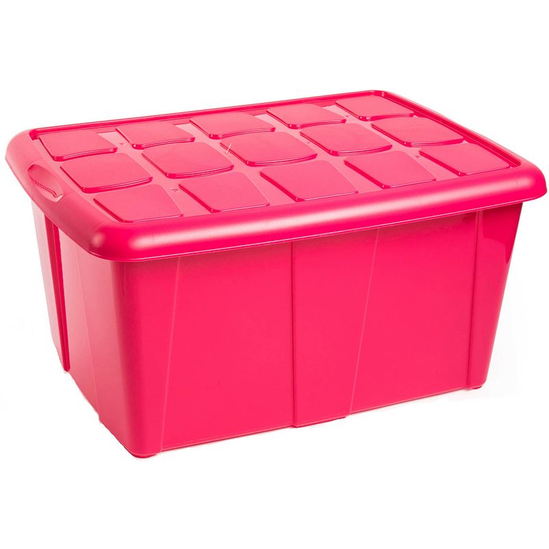 Foto van Plasticforte opslagbox met deksel - fuchsia roze - 60l - kunststof - 63 x 46 x 32 cm - opbergbox