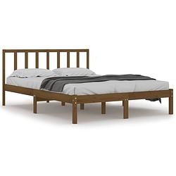 Foto van The living store houten bedframe - 146 x 205.5 x 100 cm - honingbruin