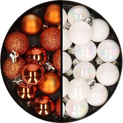 Foto van 34x stuks kunststof kerstballen oranje en parelmoer wit 3 cm - kerstbal