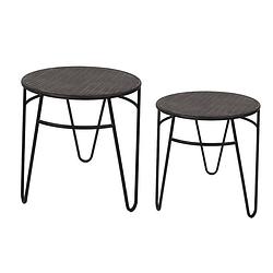 Foto van Clayre & eef bijzettafel set van 2 ø 51 / ø 41 cm bruin ijzer side table tafeltje bruin side table tafeltje