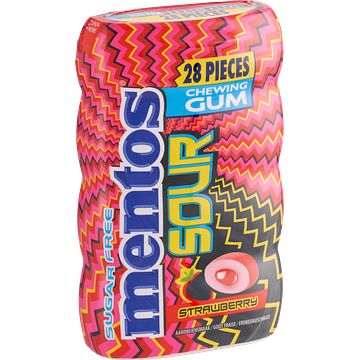 Foto van Mentos gum sour strawberry suikervrij pot 28 stuks bij jumbo