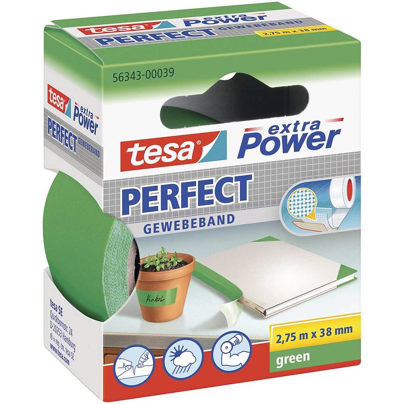 Foto van Tesa perfect 56343-00039-03 textieltape tesa extra power groen (l x b) 2.75 m x 38 mm 1 stuk(s)