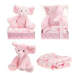 Foto van Toi toys geboorte olifant roze met deken in kadobox