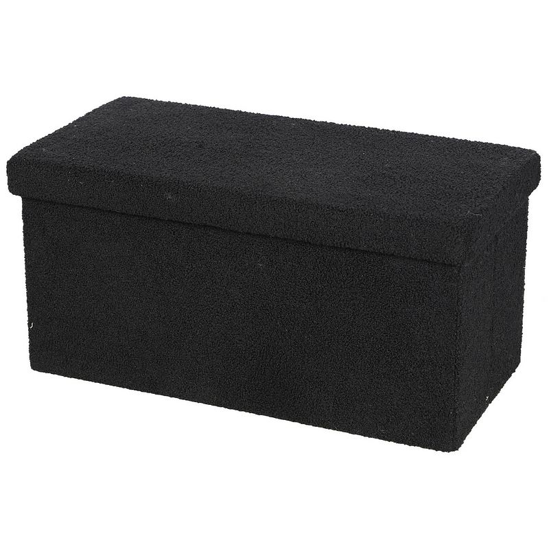 Foto van Urban living poef square box - hocker - opbergbox - zwart - polyester/mdf - 76 x 38 x 38 cm - opvouwbaar - poefs