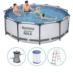 Foto van Bestway - steel pro max - opzetzwembad inclusief filterpomp en zwembadtrap - 366x100 cm - rond