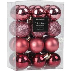 Foto van Christmas decoration kerstballen 16x -roze-5 cm -kunststofa  - kerstbal