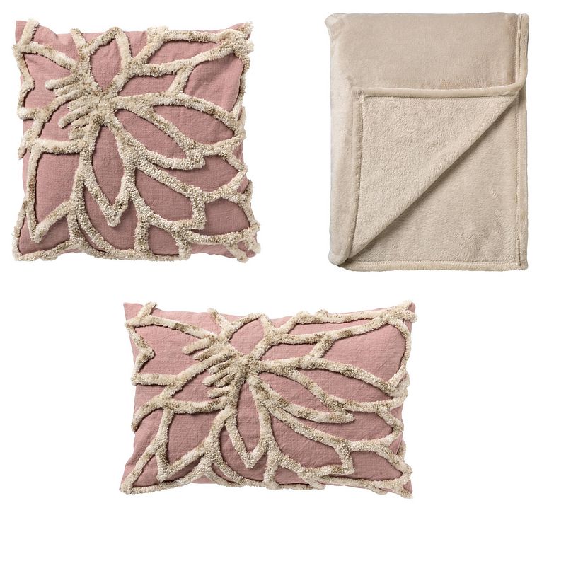 Foto van Voordeelset - sierkussens & plaid - livia 45x45 cm - livia 40x60 cm - charlie - pale mauve & pumice stone - set van 3 st