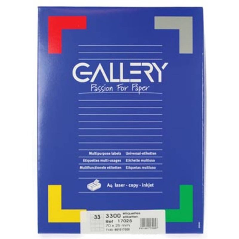 Foto van Gallery witte etiketten ft 70 x 25 mm (b x h), rechte hoeken, doos van 3.300 etiketten