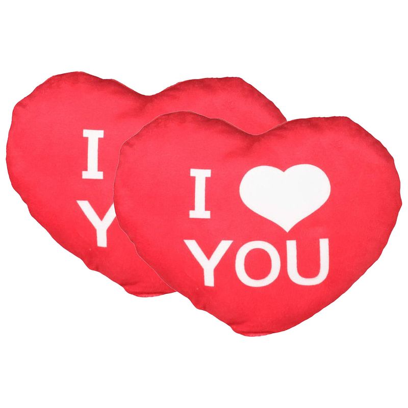 Foto van Sierkussentje valentijn/i love you hartje vorm - 2x - rood - 12 cm - knuffelkussen