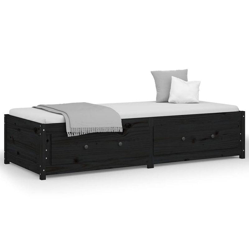 Foto van The living store slaapbank massief grenenhout - houten bedframe 75 x 190 cm - zwart