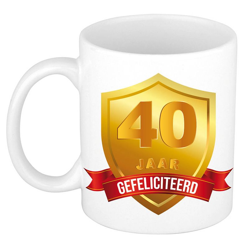 Foto van Gouden wapen 40 jaar mok / beker - verjaardag/ jubileum - cadeau 40 jaar getrouwd/huwelijksjubileum - feest mokken