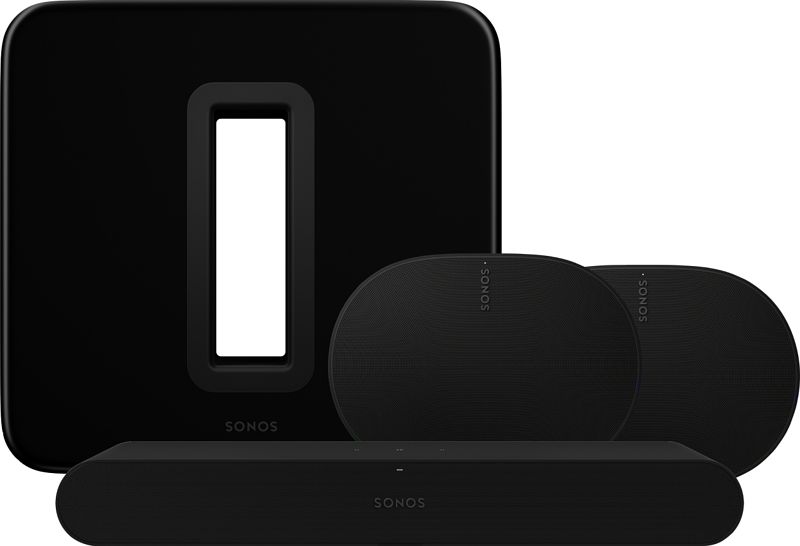 Foto van Sonos ray zwart + 2x era 300 zwart + sub g3 zwart