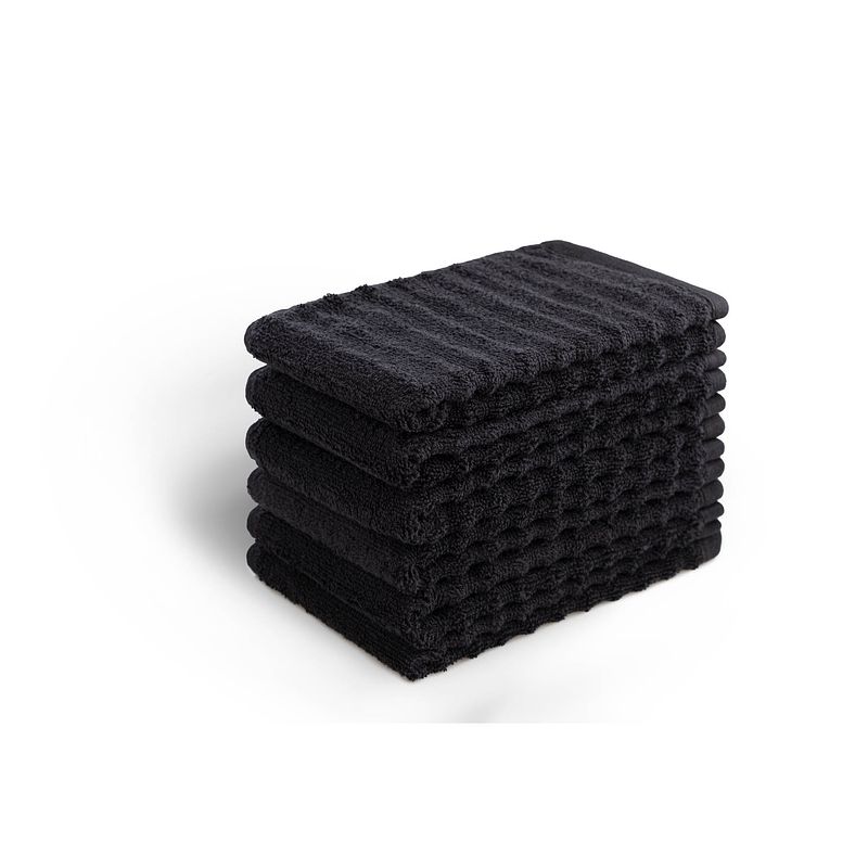 Foto van Seashell wave gastendoek set - zwart - 6 stuks - 30x50cm - premium