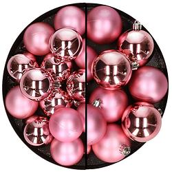 Foto van 28x stuks kunststof kerstballen bubblegum roze 4 en 6 cm - kerstbal