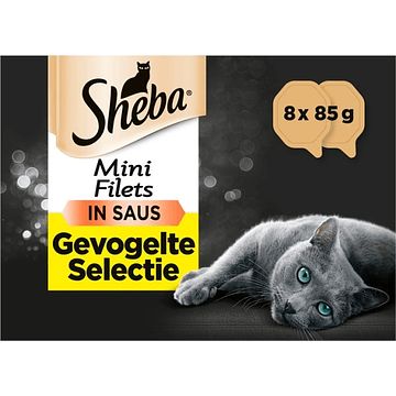 Foto van Sheba mini filets multipack kuipjes gevogelte selectie in saus kattenvoer 8 x 85g bij jumbo