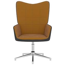 Foto van The living store relaxstoel blokjespatroon - bruin - 62 x 68 x 98 cm - fluweel/pvc/staal