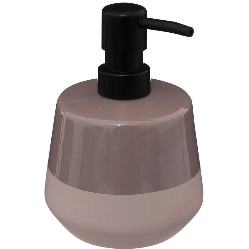 Foto van Zeeppompje/zeepdispenser van keramiek - taupe - 440 ml - zeeppompjes