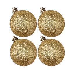 Foto van 4x stuks kunststof glitter kerstballen goud 10 cm - kerstbal